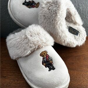 Polo by Ralph Lauren Scuff Bear Shearling Slippers Women 8